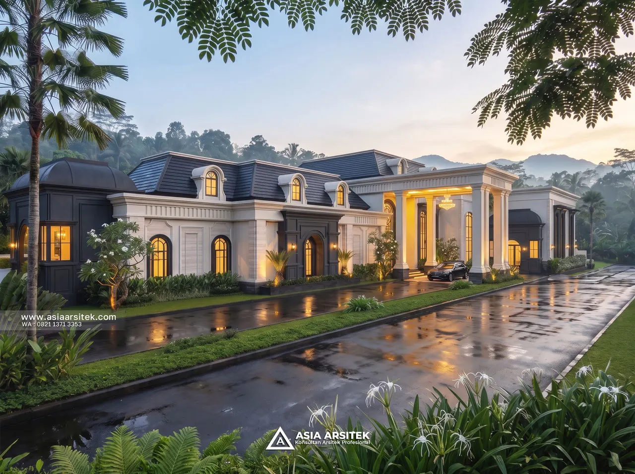 Jasa Desain Arsitek Fasad Depan Wide Rumah Klasik 1 Lantai Bapak JHN di Serang Banten