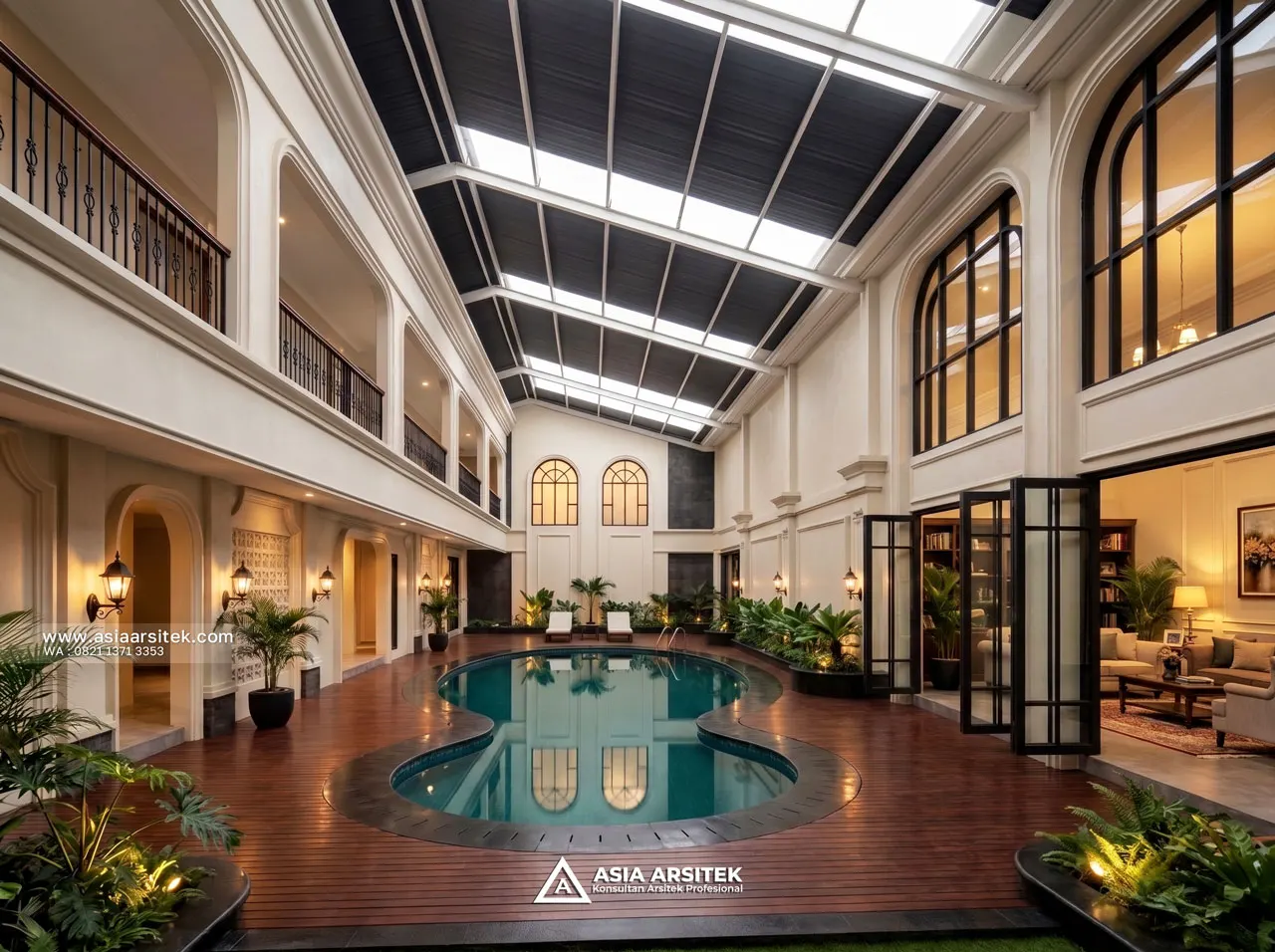Jasa Desain Arsitek Kolam Renang Rumah Klasik 1 Lantai Bapak JHN di Serang Banten