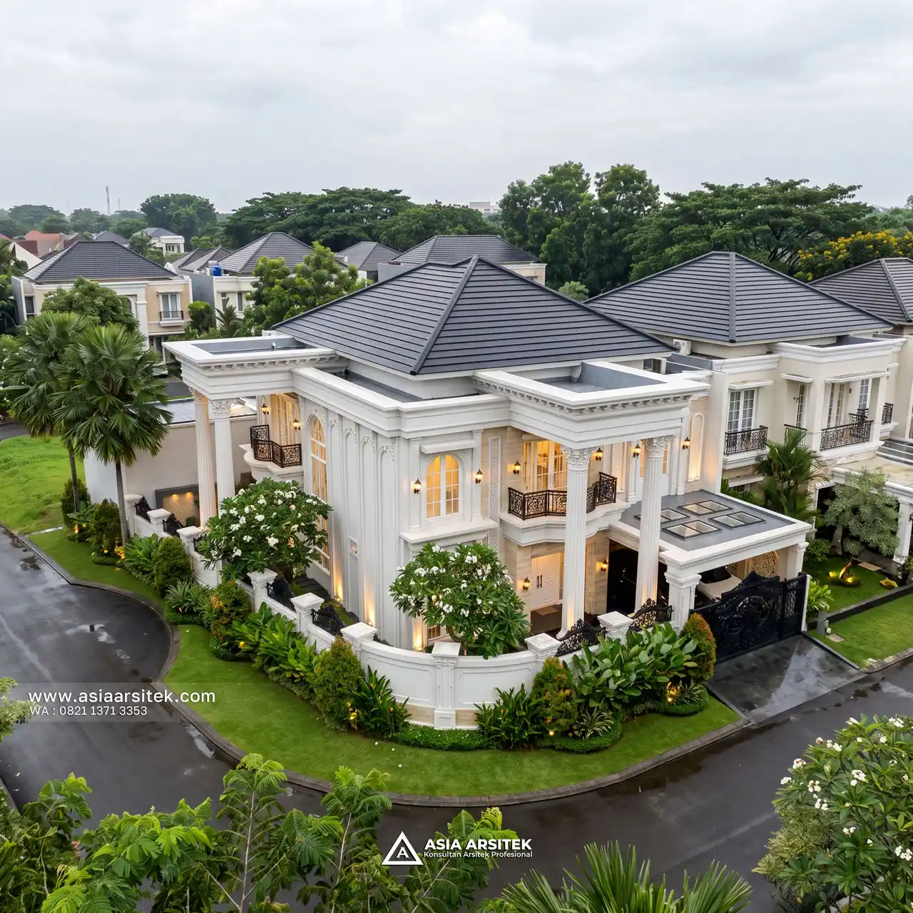 Jasa Desain Tampak Atas Rumah Klasik 2 Lantai Ibu SRC di Kota Cibubur Bekasi