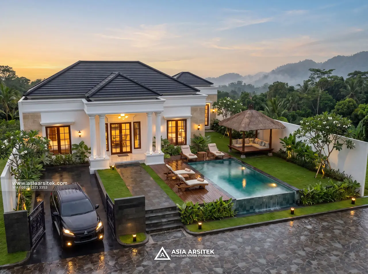 Desain Atas Depan Villa Mansion Mewah 1 Lantai Bapak H. EB di Banjarbaru