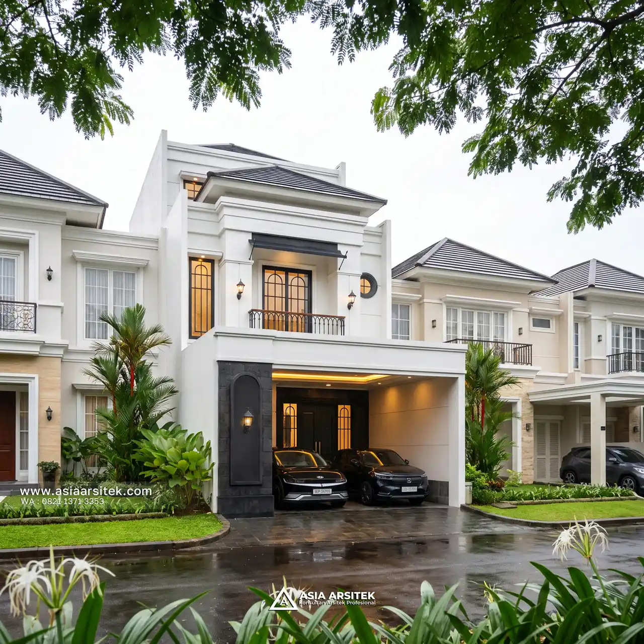 Desain Depan Rumah Mediterania 3 Lantai Ibu FN di Serpong Utara Tangerang