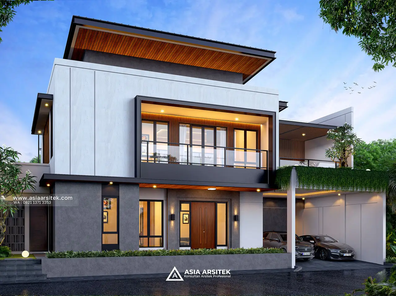 Desain Depan Rumah Modern 2 Lantai Bapak HDR di Serang Banten