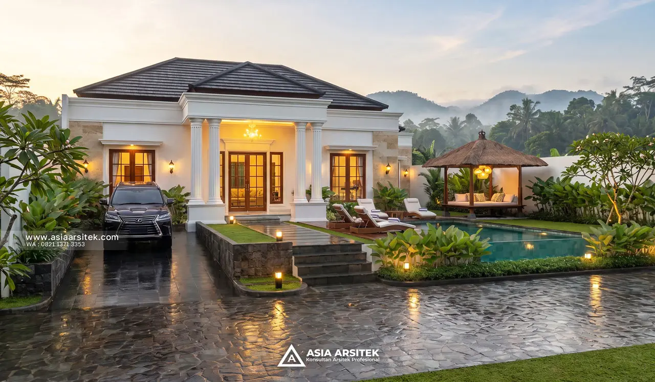 Desain Depan Villa Mansion Mewah 1 Lantai Bapak H. EB di Banjarbaru