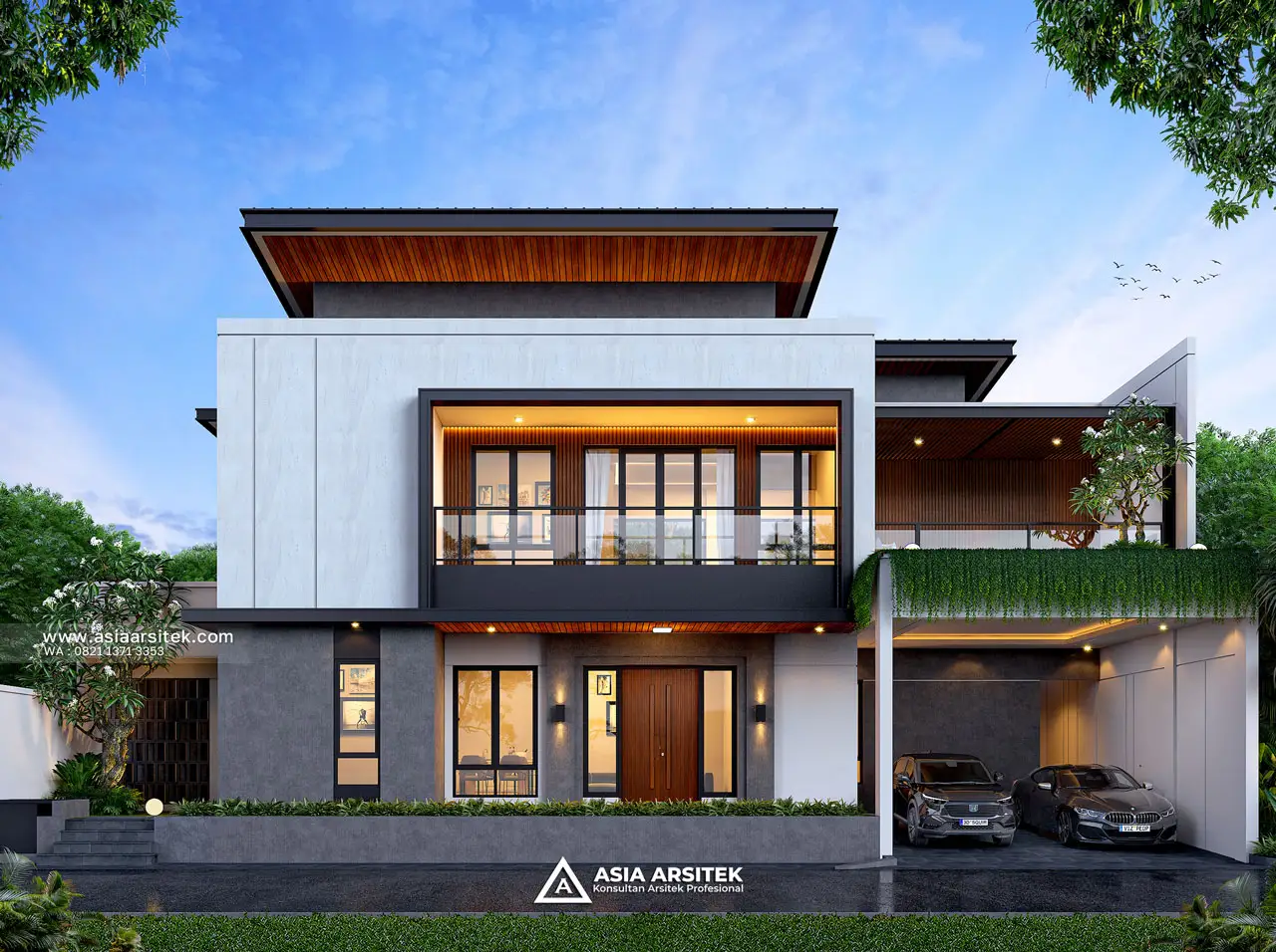 Desain Fasad Depan Rumah Modern 2 Lantai Bapak HDR di Serang Banten