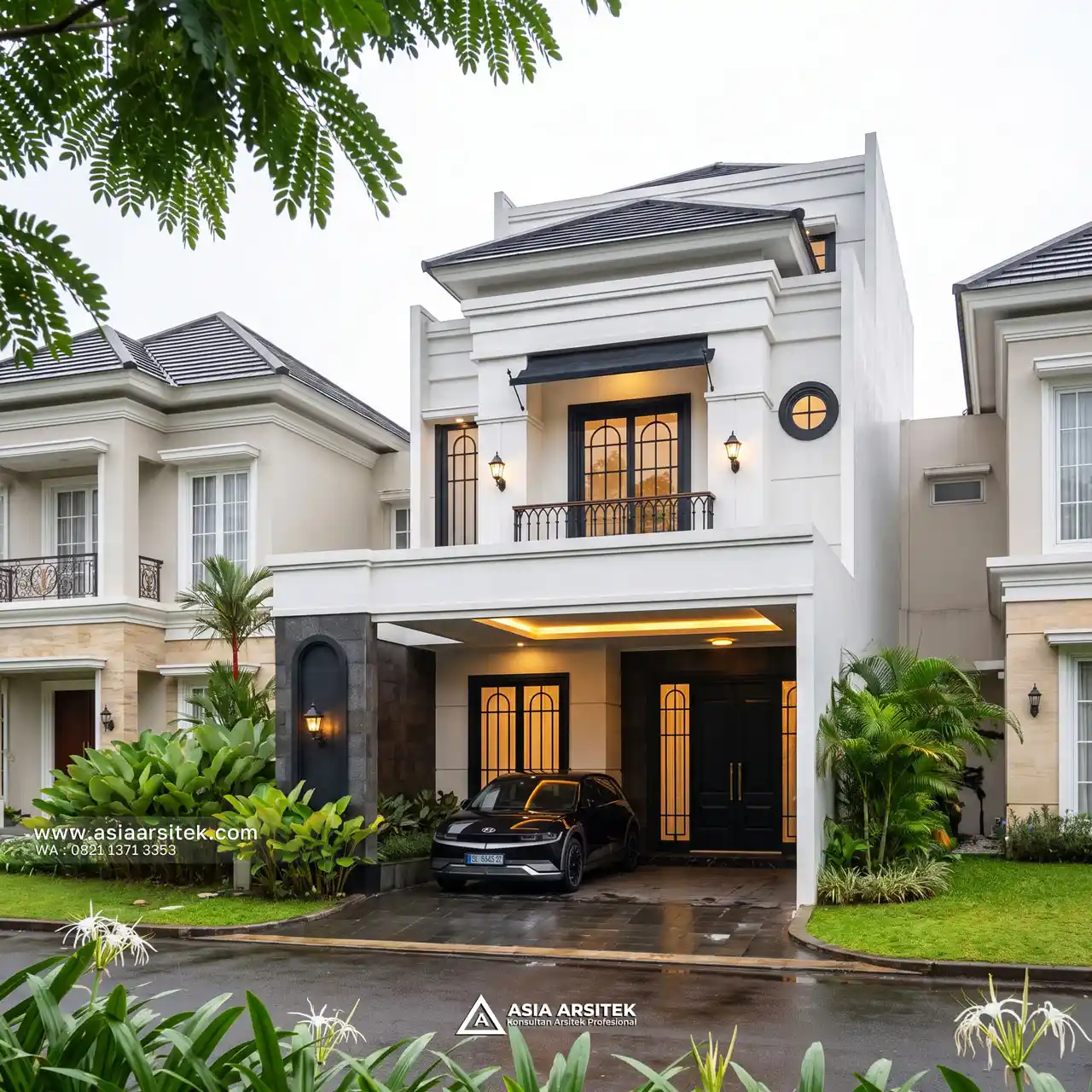 Desain Fasad Rumah Mediterania 3 Lantai Ibu FN di Serpong Utara Tangerang