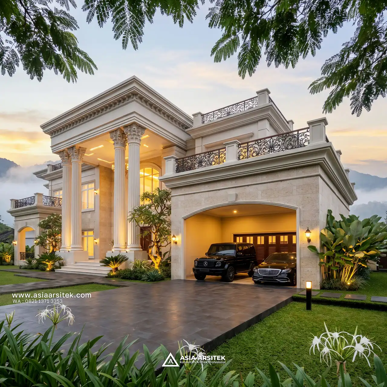 Desain Garasi Villa Mansion Mewah 2 Lantai Bapak EWB di Batu Malang