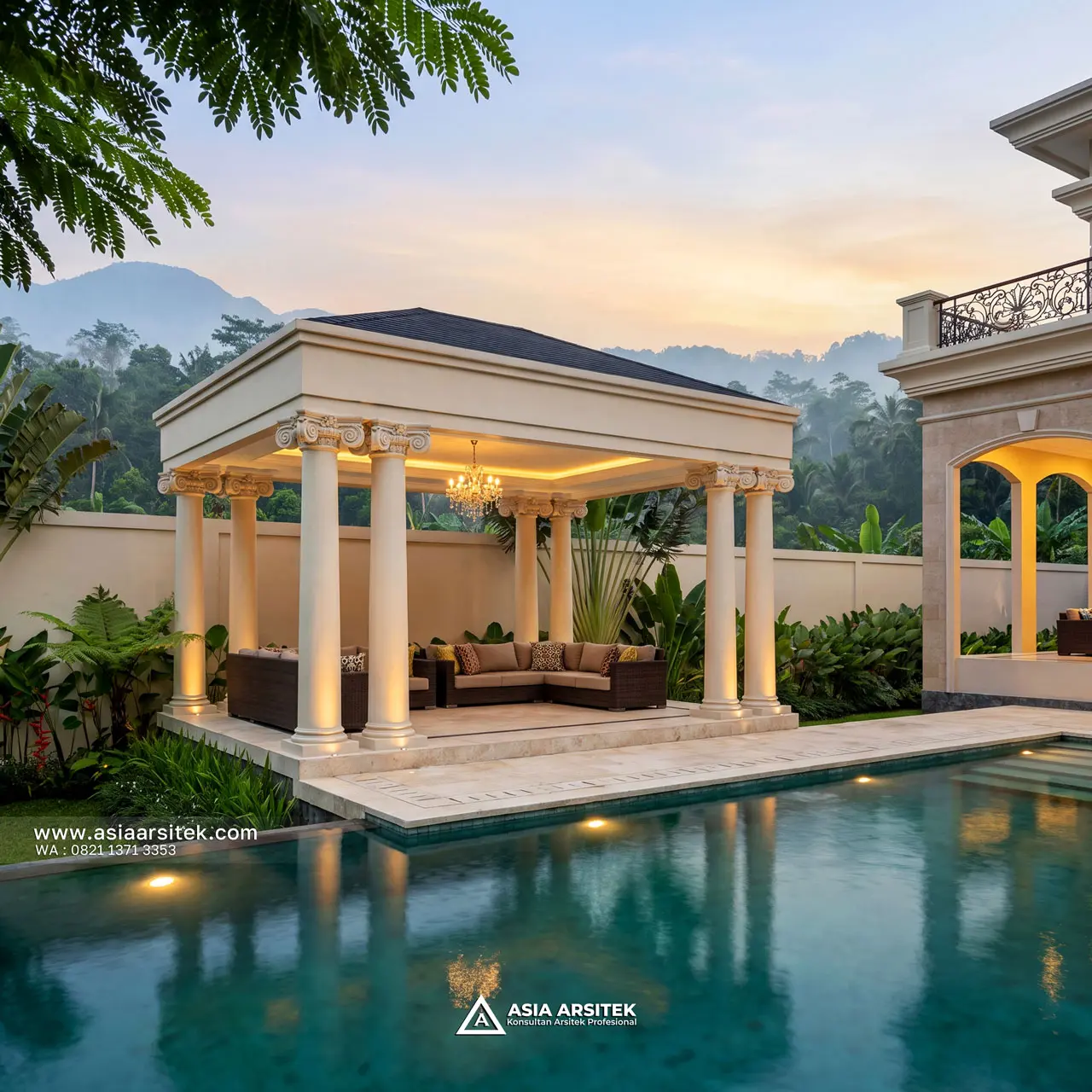 Desain Kolam Renang Elegan Villa Mansion Mewah 2 Lantai Bapak EWB di Batu Malang