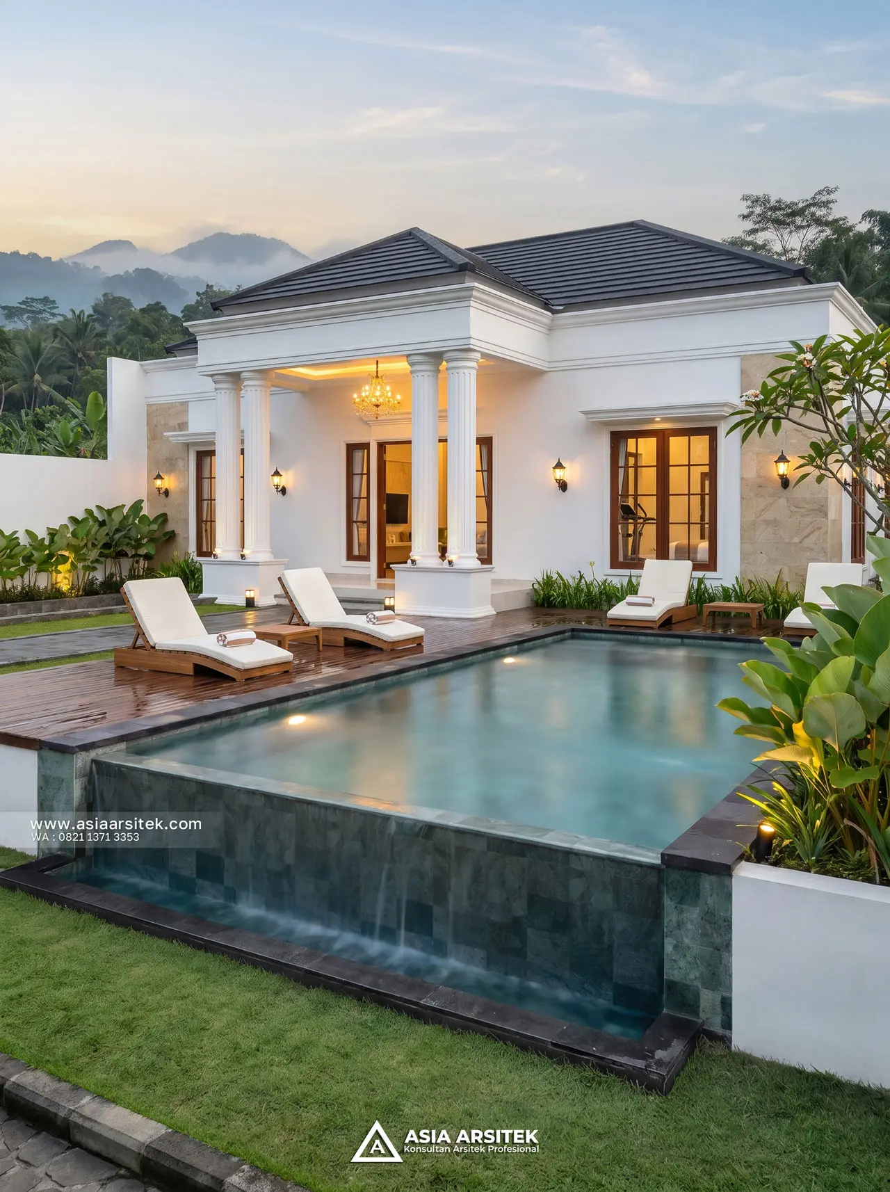 Desain Kolam Renang Mewah Villa Mansion Mewah 1 Lantai Bapak H. EB di Banjarbaru
