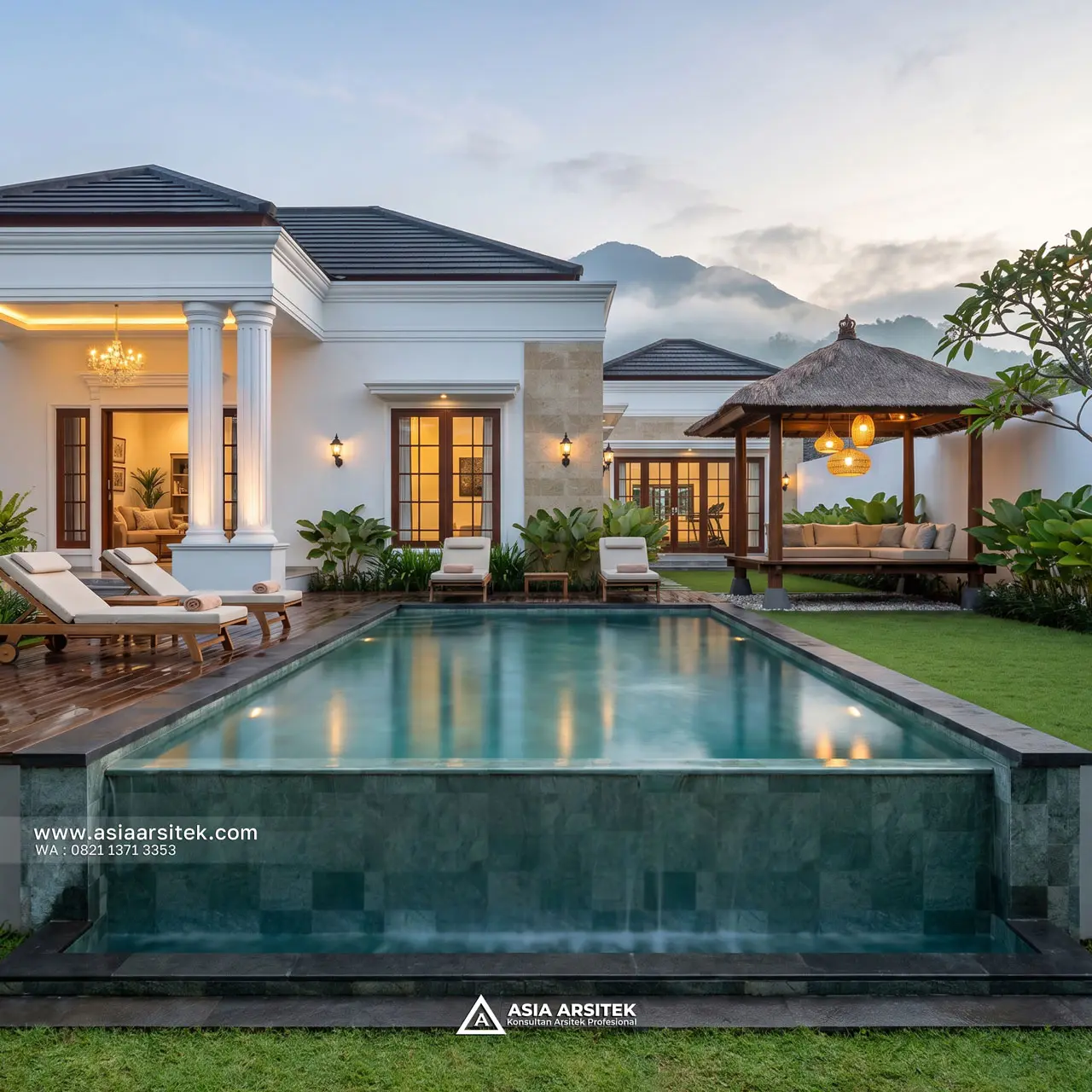 Desain Kolam Renang Villa Mansion Mewah 1 Lantai Bapak H. EB di Banjarbaru