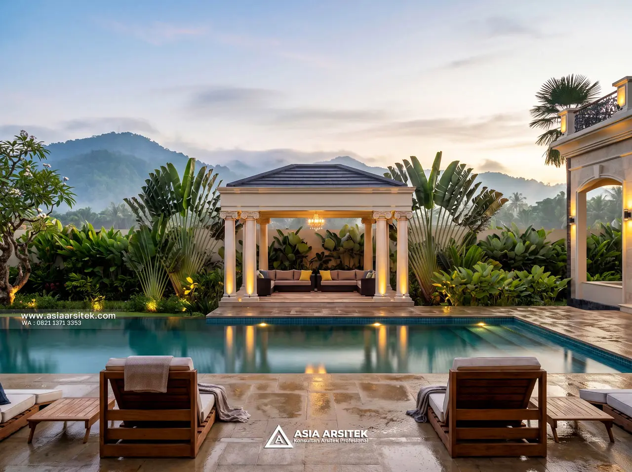 Desain Kolam Renang Villa Mansion Mewah 2 Lantai Bapak EWB di Batu Malang