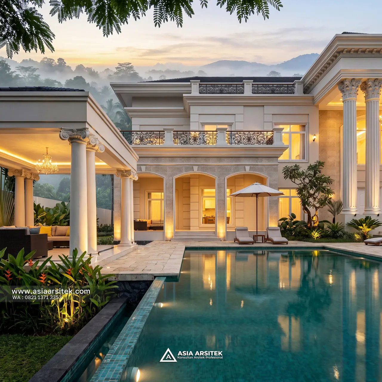 Desain Kolam Renang Villa Mansion Mewah 2 Lantai Bapak EWB di Batu Malang