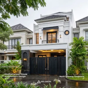 Desain Rumah Mediterania 3 Lantai Ibu FN di Serpong Utara Tangerang