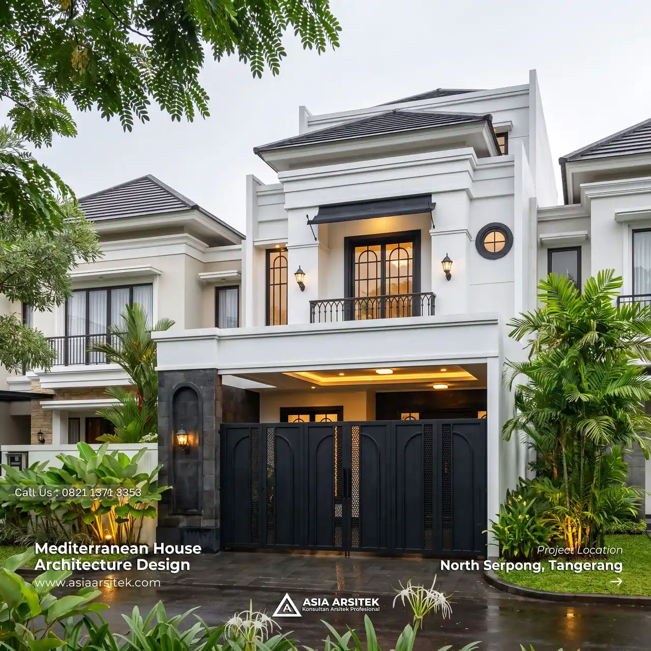 Desain Rumah Mediterania 3 Lantai Ibu FN di Serpong Utara Tangerang