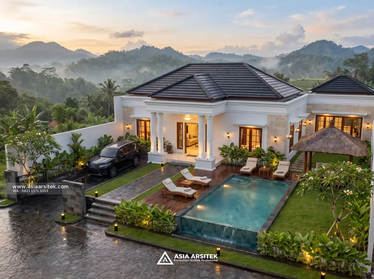 Desain Tampak Atas Depan Villa Mansion Mewah 1 Lantai Bapak H. EB di Banjarbaru