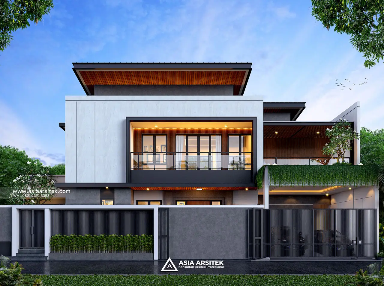 Desain Tampak Depan Rumah Modern 2 Lantai Bapak HDR di Serang Banten