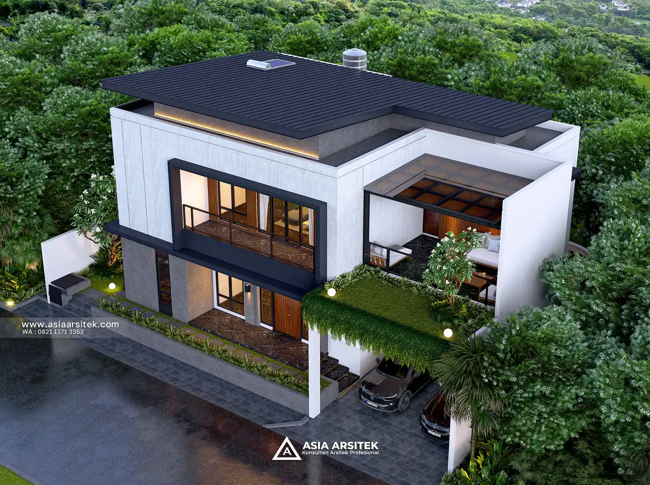 Desain View Atas Depan Rumah Modern 2 Lantai Bapak HDR di Serang Banten