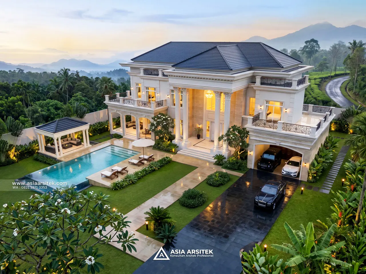 Desain View Atas Villa Mansion Mewah 2 Lantai Bapak EWB di Batu Malang
