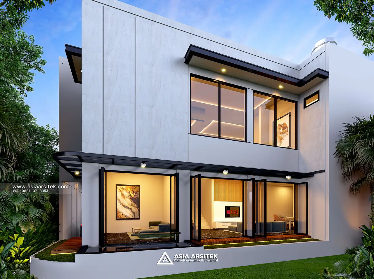 Desain View Belakang Rumah Modern 2 Lantai Bapak HDR di Serang Banten