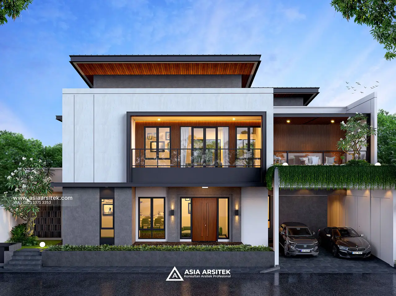 Desain View Depan Rumah Modern 2 Lantai Bapak HDR di Serang Banten