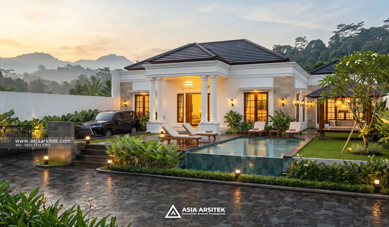 Desain View Depan Villa Mansion Mewah 1 Lantai Bapak H. EB di Banjarbaru