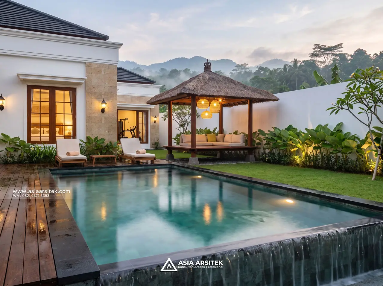 Desain View Kolam Renang Villa Mansion Mewah 1 Lantai Bapak H. EB di Banjarbaru