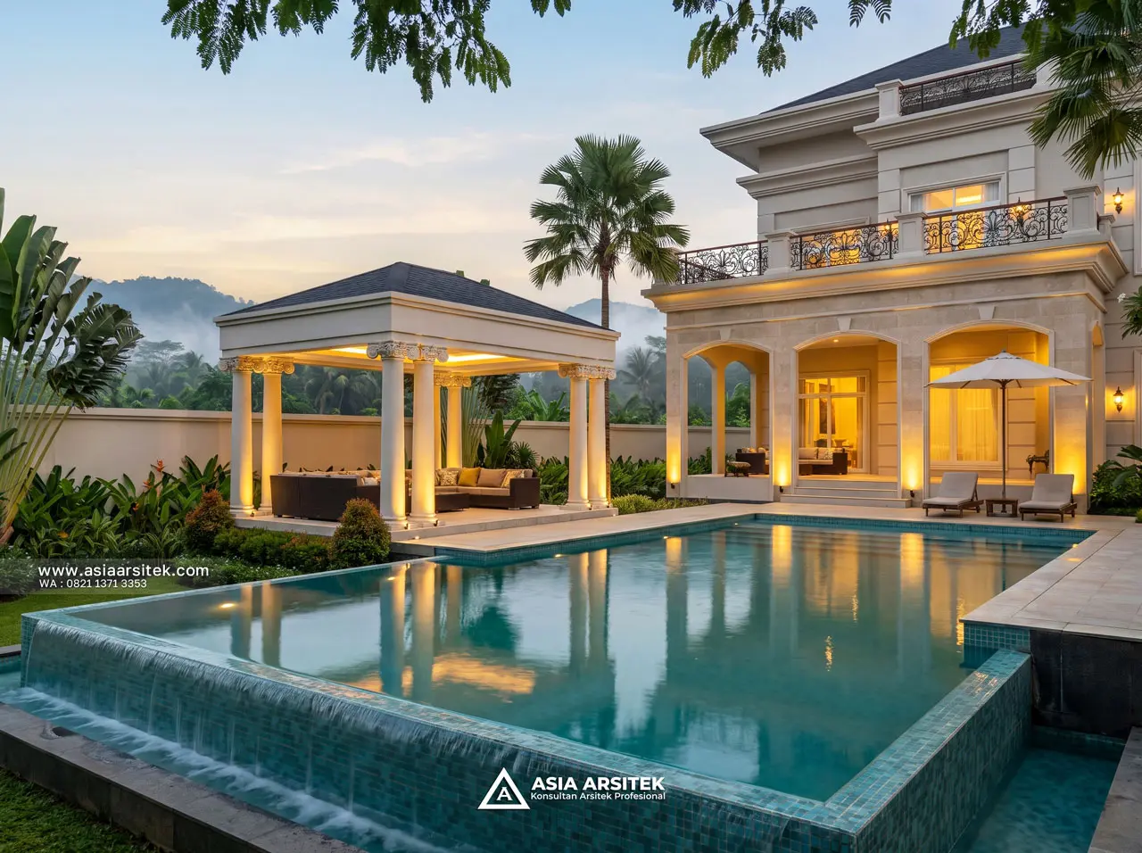 Desain View Kolam Renang Villa Mansion Mewah 2 Lantai Bapak EWB di Batu Malang