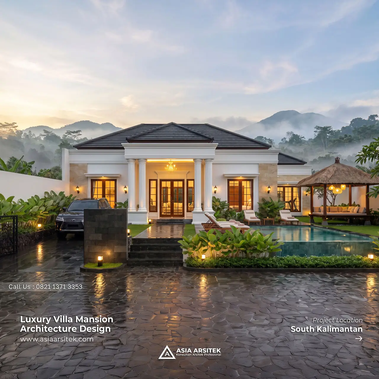 Desain Villa Mansion Mewah 1 Lantai Bapak H. EB di Banjarbaru