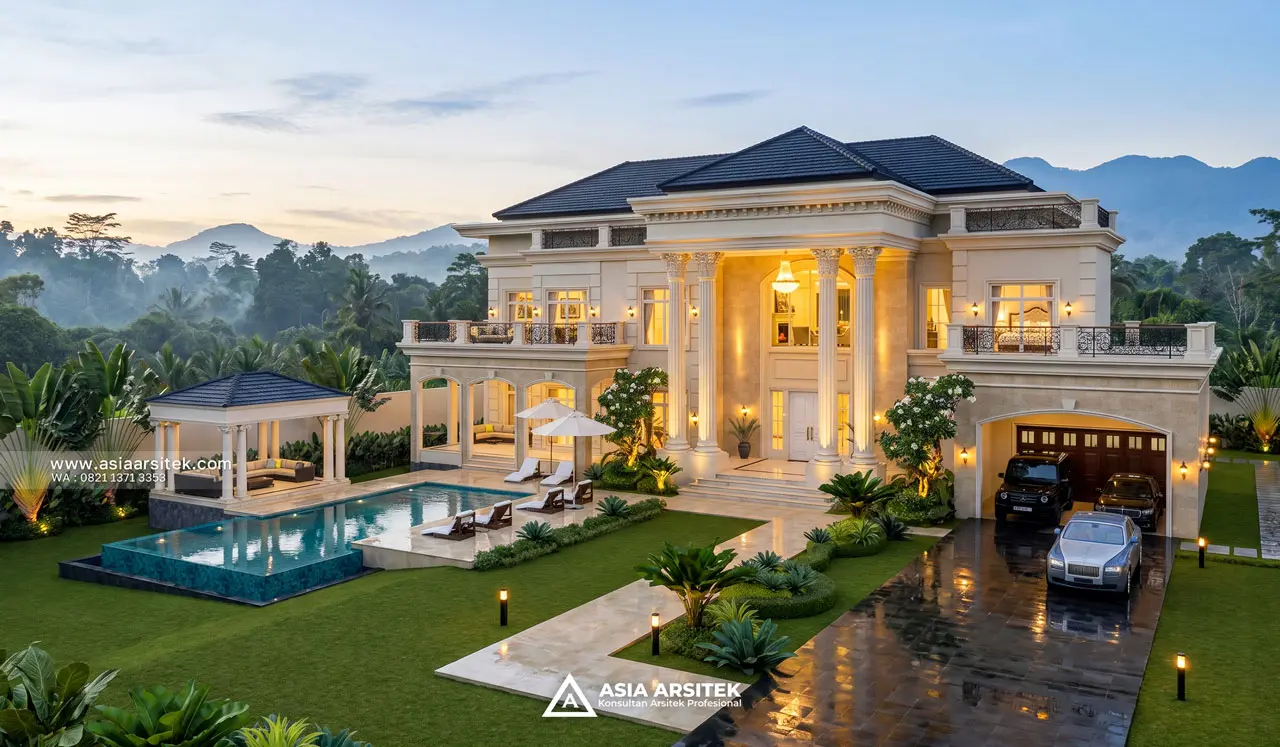 Desain Villa Mansion Mewah 2 Lantai Bapak EWB di Batu Malang