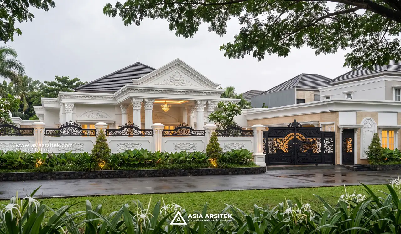 Jasa Desain Fasad Depan Rumah Klasik 1 Lantai 60x46 Meter Bapak ADR di Jambi