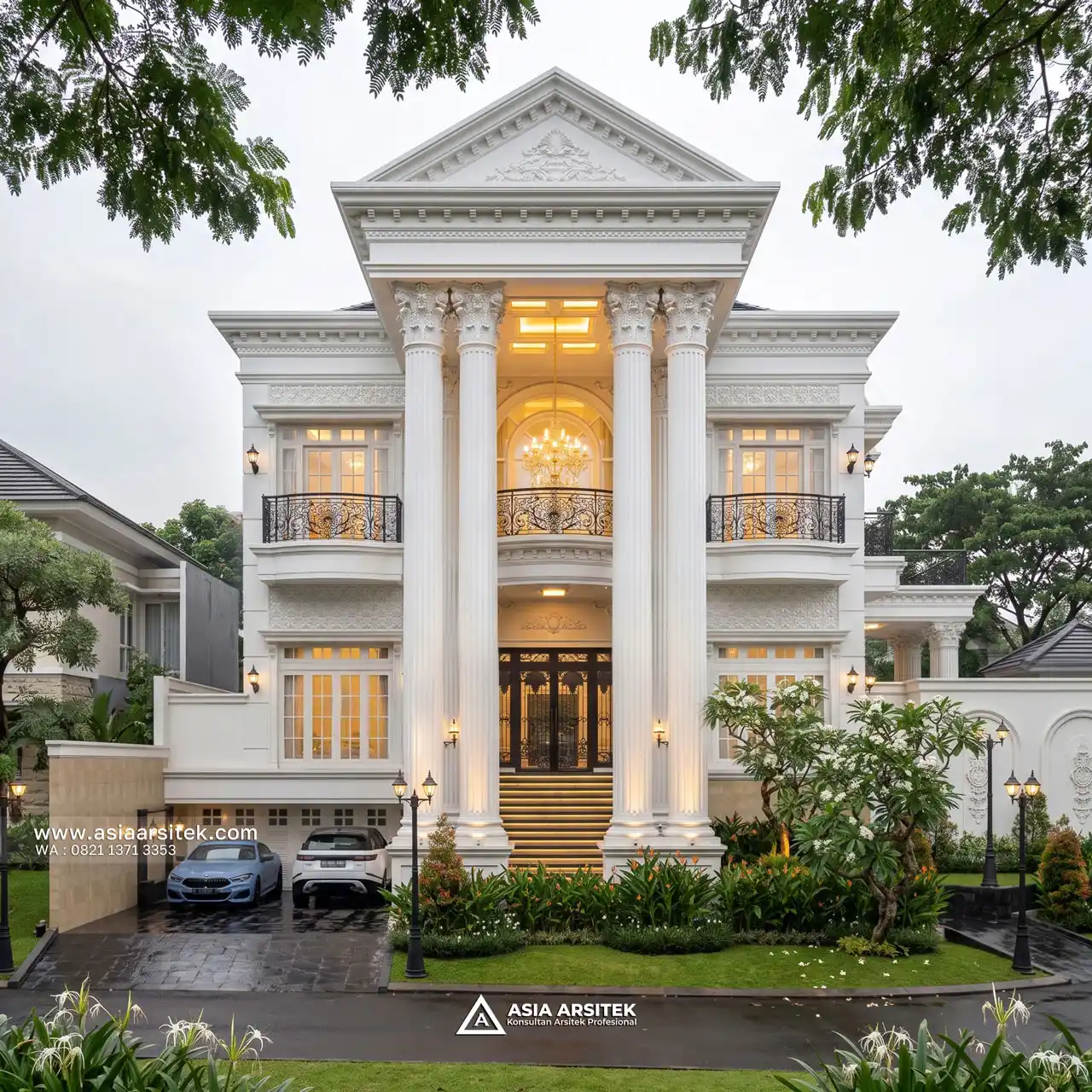 Jasa Desain Fasad Depan Rumah Klasik 3 Lantai Bapak LMN di Sentul City Bogor