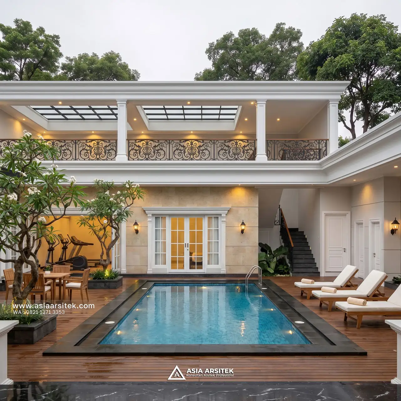 Jasa Desain Kolam Renang Mewah Rumah Klasik 1 Lantai 60x46 Meter Bapak ADR di Jambi