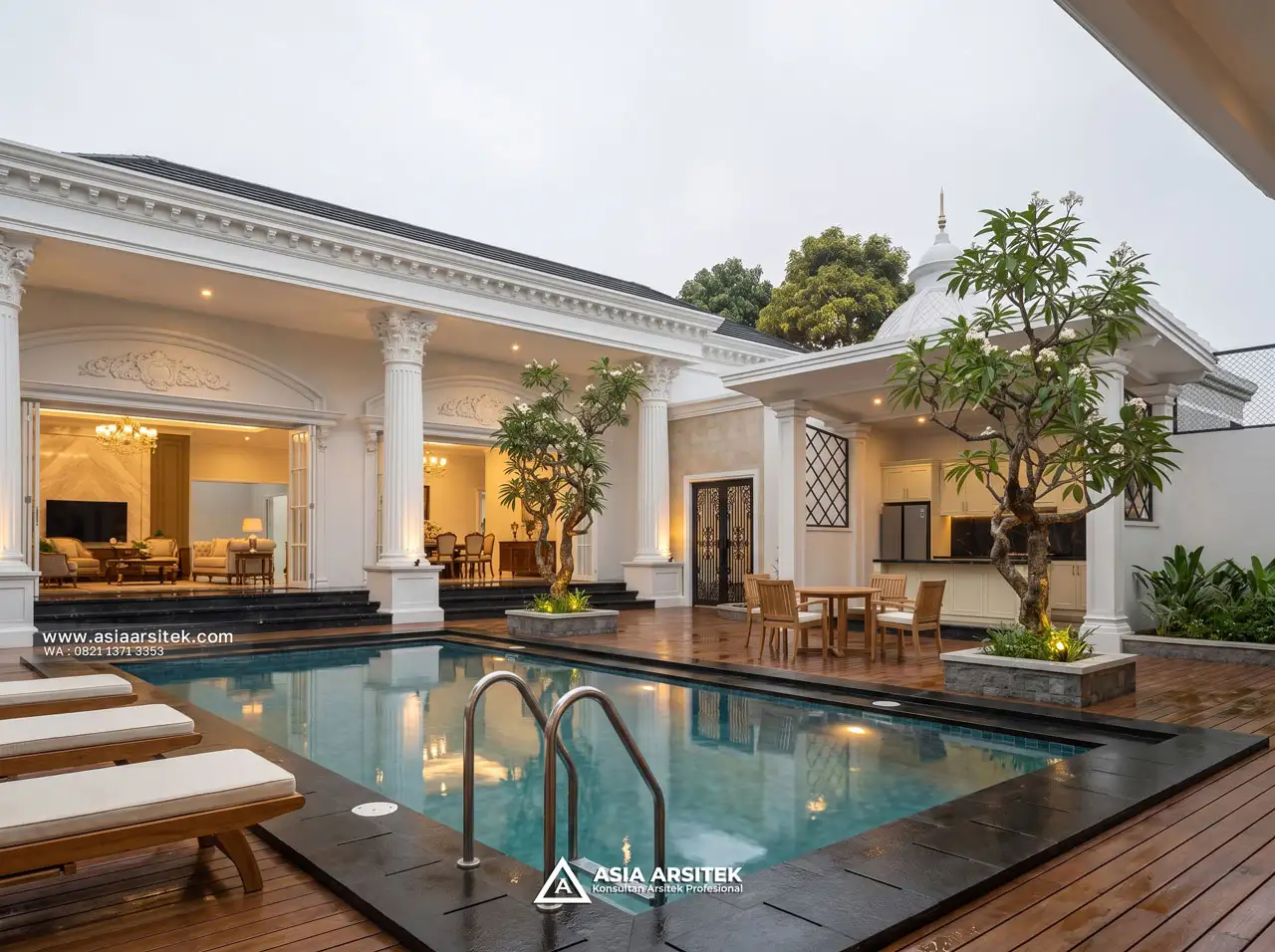 Jasa Desain Kolam Renang Rumah Klasik 1 Lantai 60x46 Meter Bapak ADR di Jambi