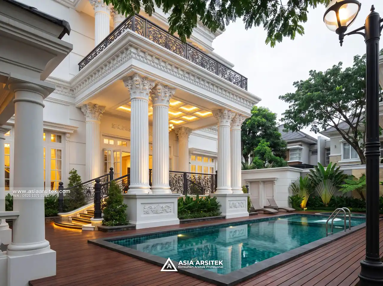 Jasa Desain Kolam Renang Rumah Klasik 3 Lantai Bapak LMN di Sentul City Bogor