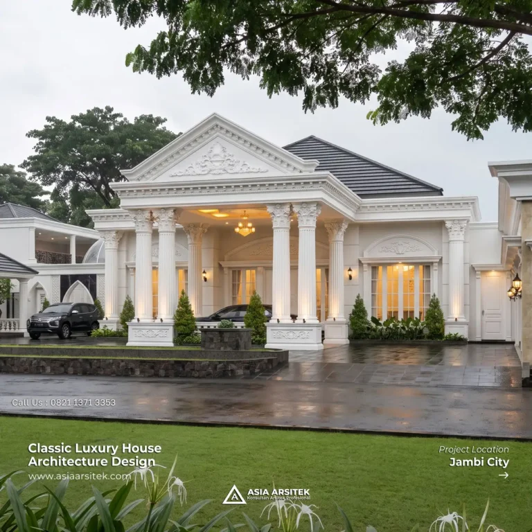 Jasa Desain Rumah Klasik 1 Lantai 60x46 Meter Bapak ADR di Jambi