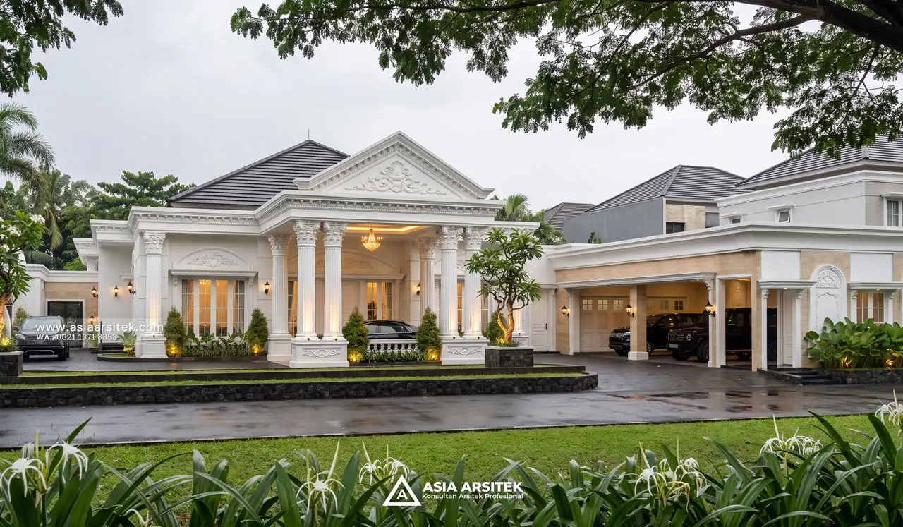 Jasa Desain Tampak Depan Rumah Klasik 1 Lantai 60x46 Meter Bapak ADR di Jambi