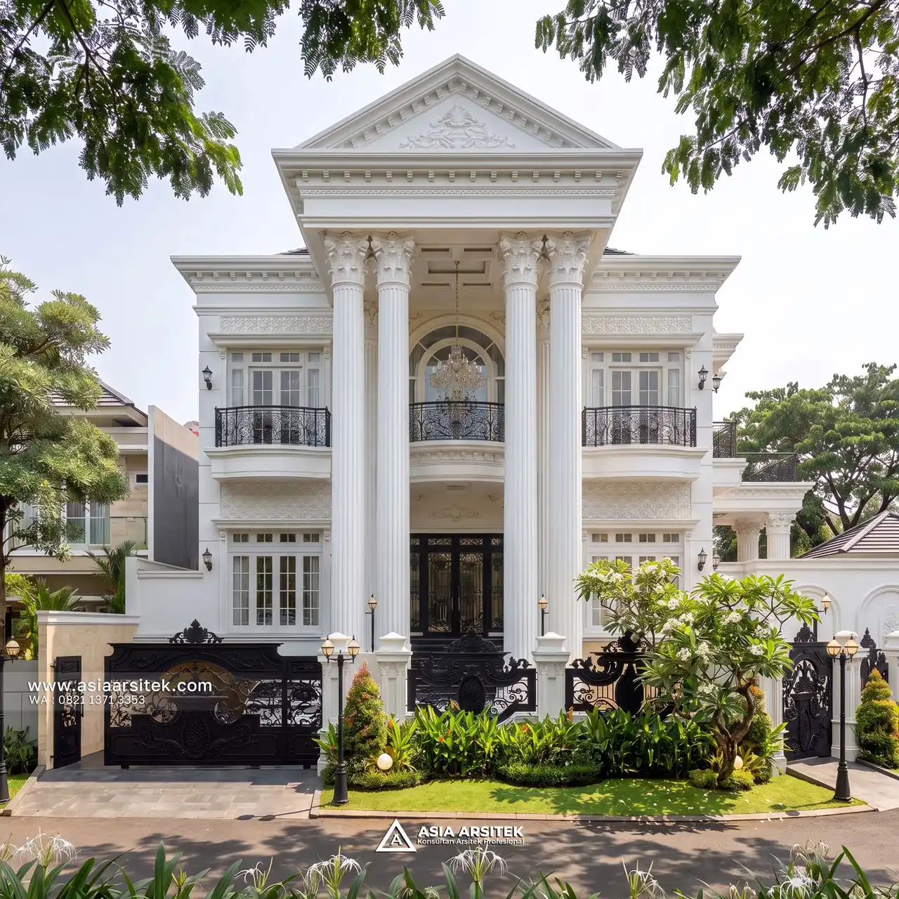Jasa Desain Tampak Depan Rumah Klasik 3 Lantai Bapak LMN di Sentul City Bogor