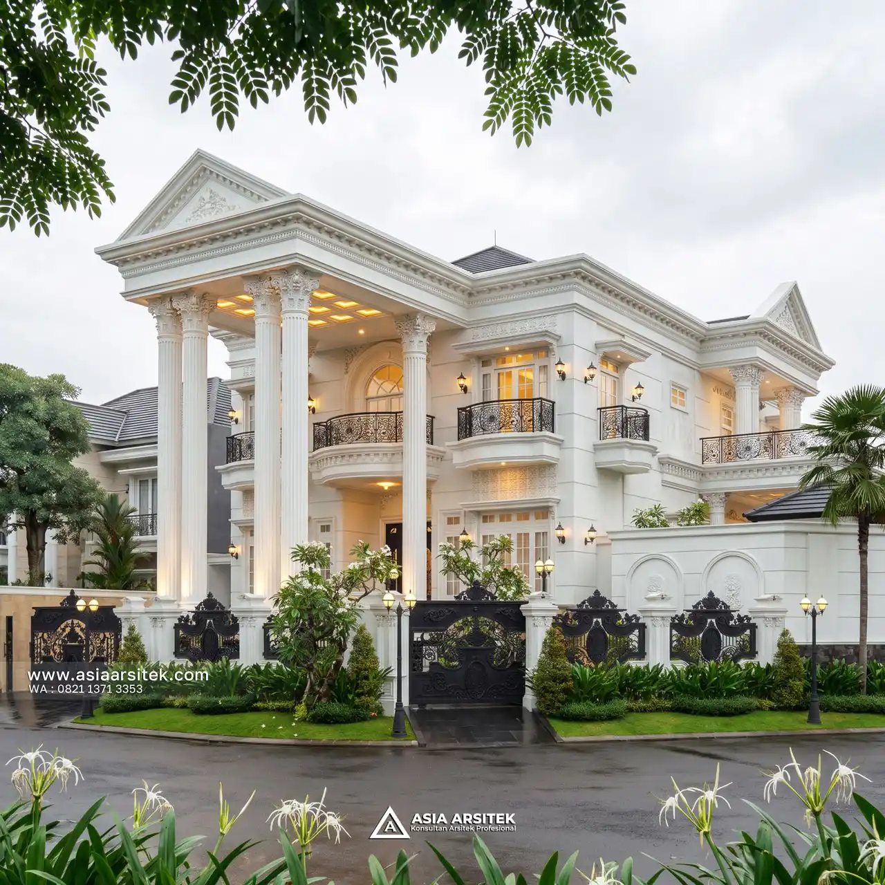 Jasa Desain View Fasad Depan Rumah Klasik 3 Lantai Bapak LMN di Sentul City Bogor