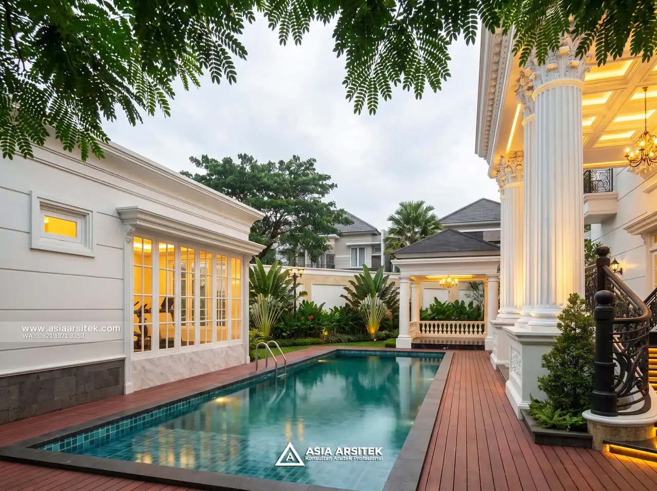 Jasa Desain View Kolam Renang Elegan Rumah Klasik 3 Lantai Bapak LMN di Sentul City Bogor