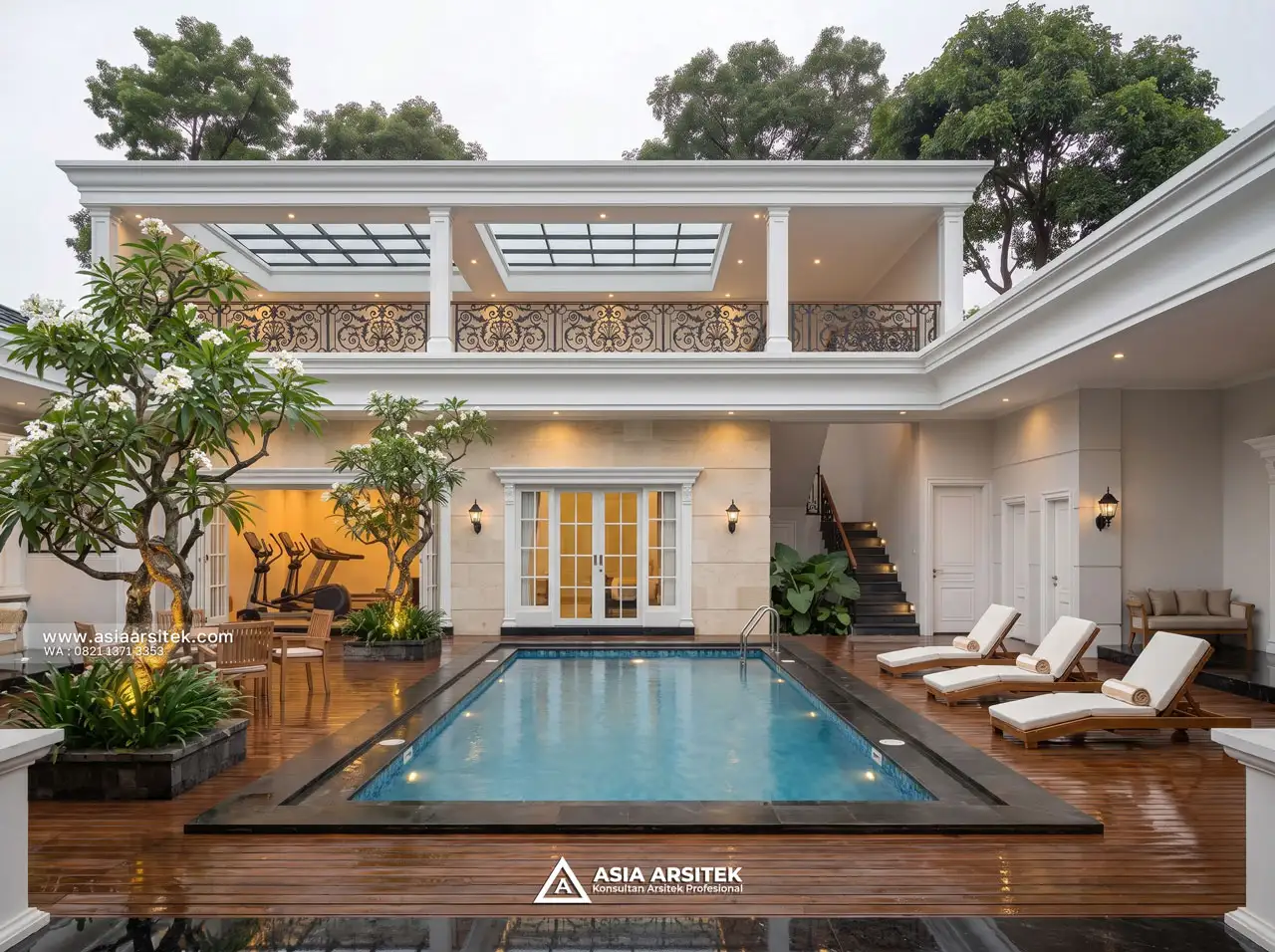 Jasa Desain View Kolam Renang Rumah Klasik 1 Lantai 60x46 Meter Bapak ADR di Jambi