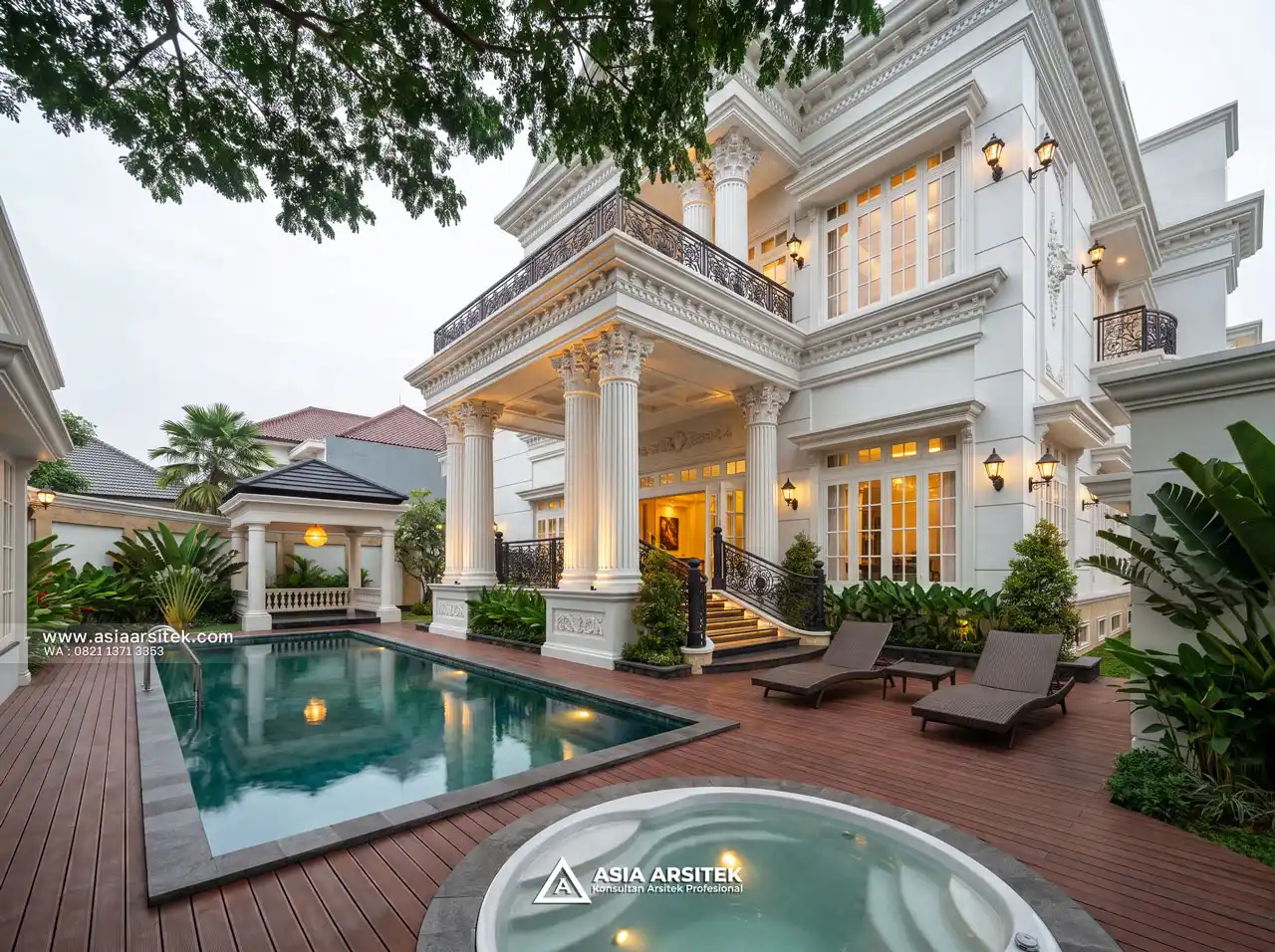 Jasa Desain View Kolam Renang Rumah Klasik 3 Lantai Bapak LMN di Sentul City Bogor
