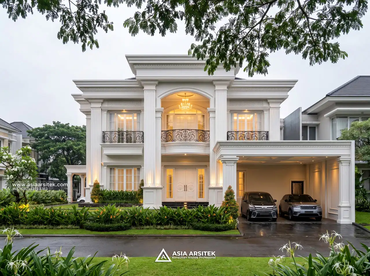 Jasa Fasad Depan Desain Rumah Klasik 2 Lantai Ibu PRT di Tanjung Priok Jakarta Utara